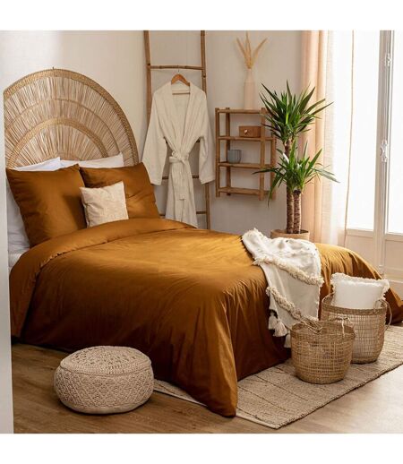 Parure de Lit 3 Pièces Percale 260x240cm Mordoré