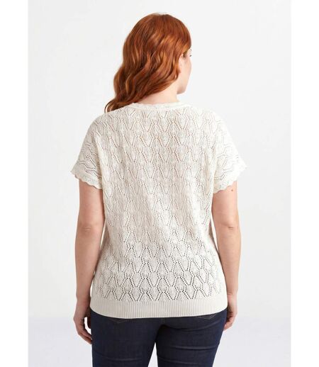 Pull coton court col rond ajouré effet crochet