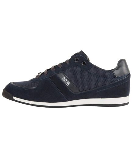 Mens Glaze Cow Suede Low Cut Trainers Dark Blue Boss
