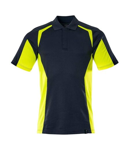 Mens Accelerate Safe Hi-vis Polo Shirt Dark Navy Yellow Mascot