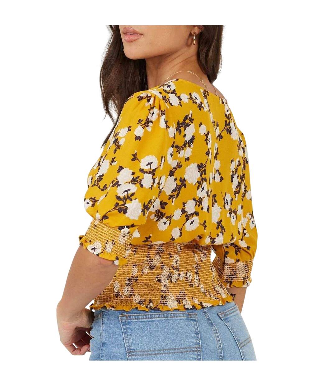 Blouse Manches Bouffantes Motif/style Floral Femme Blanc Jaune Brave Soul-3
