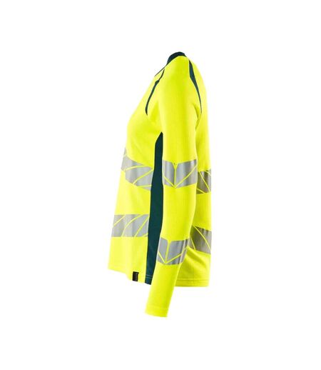 T-shirt Manches Longues Accelerate Safe Femme Jaune Fluo Bleu Pétrole Mascot