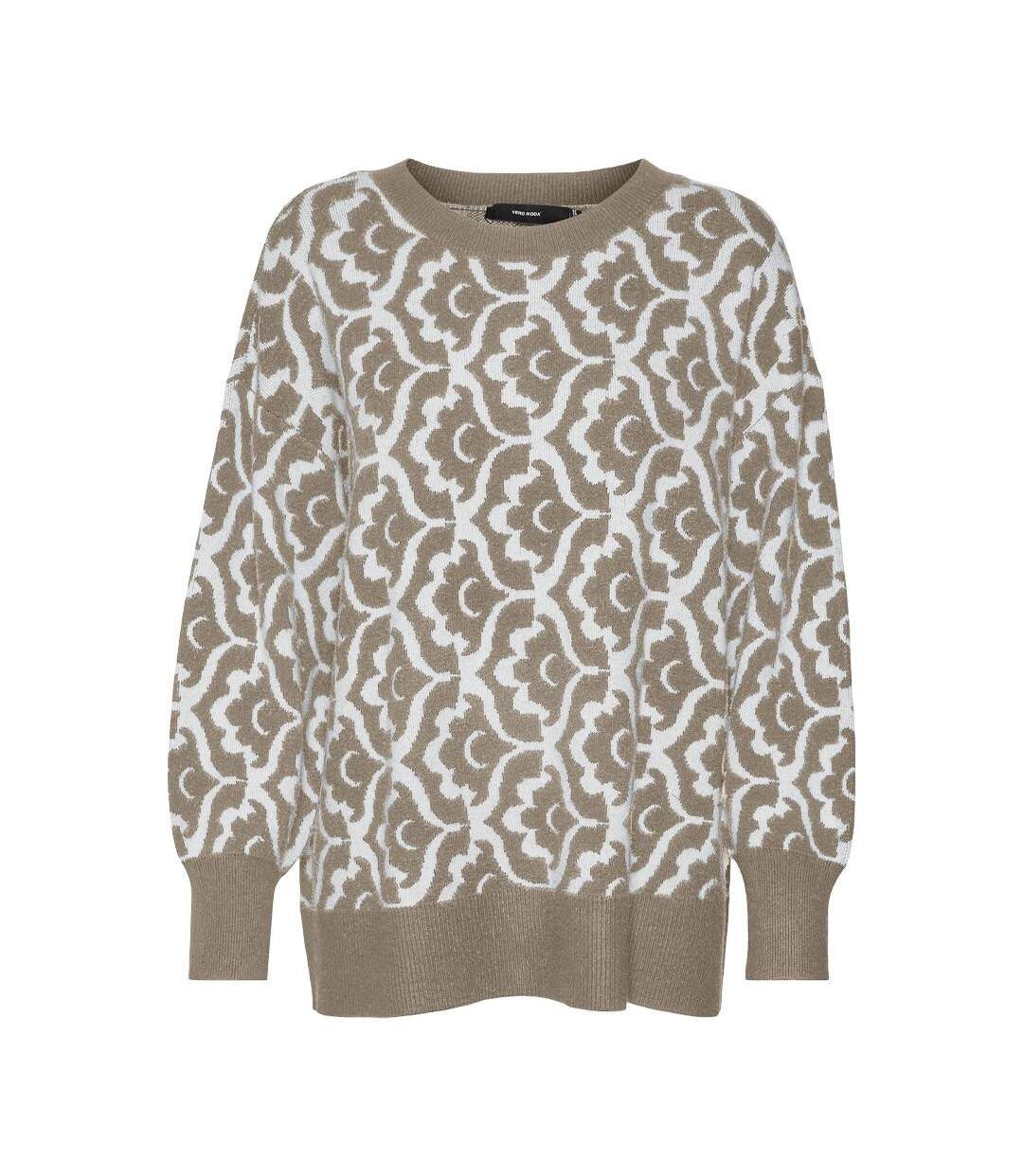 Pull marron/blanc femme vero moda nancy-1