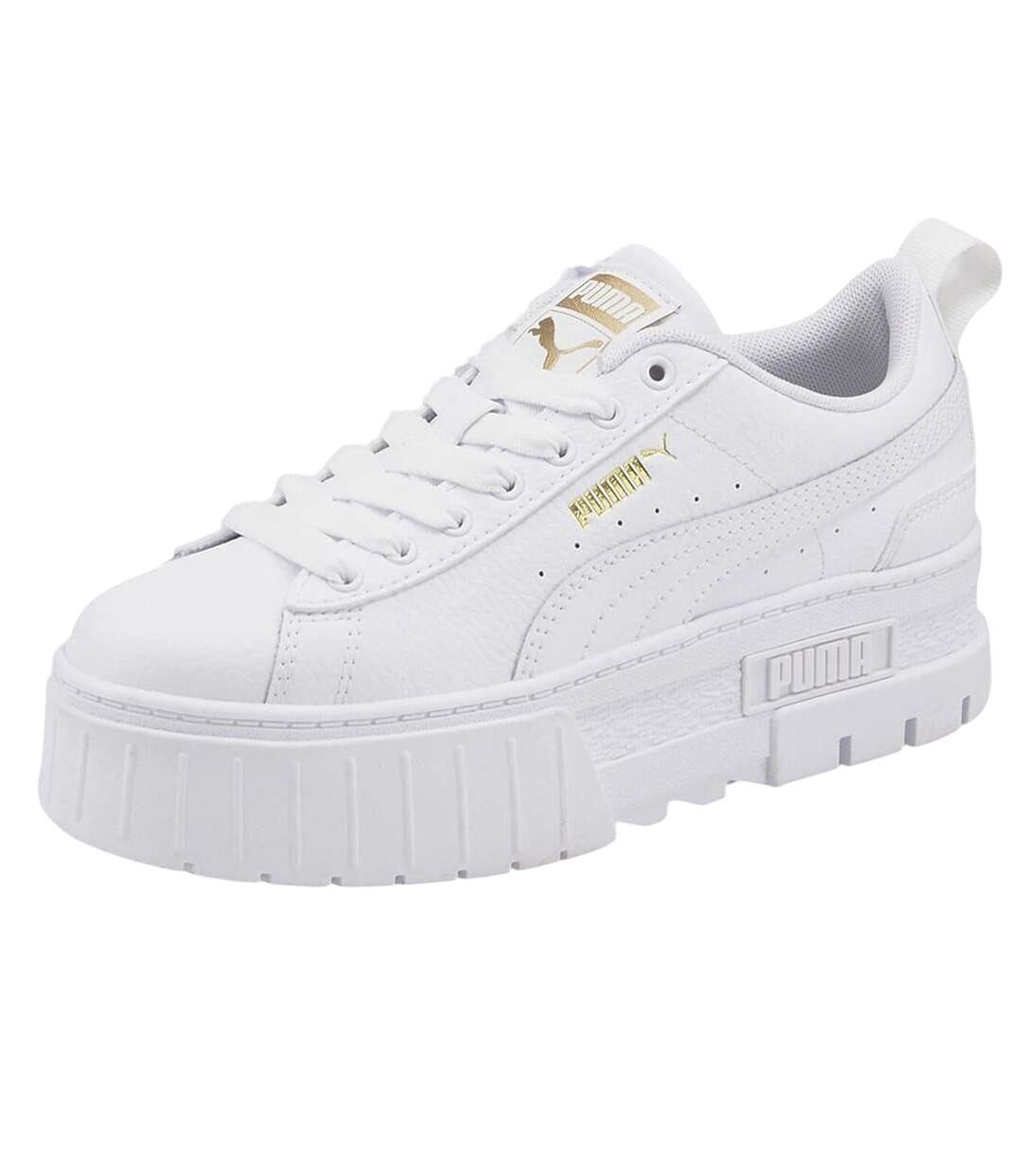 Womens/ladies Mayze Leather Platform Trainers White Puma-4