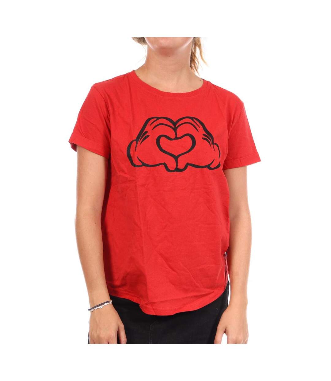 T-Shirt rouge femme disney love hands-1