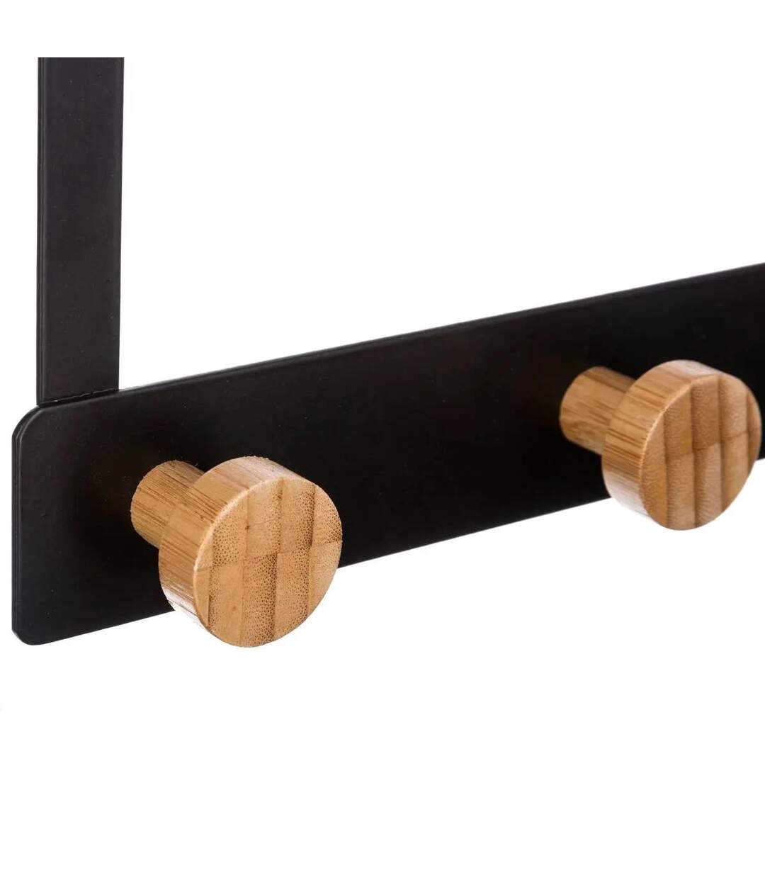 Patère en Métal & Bambou 3 Têtes 20cm Noir-2