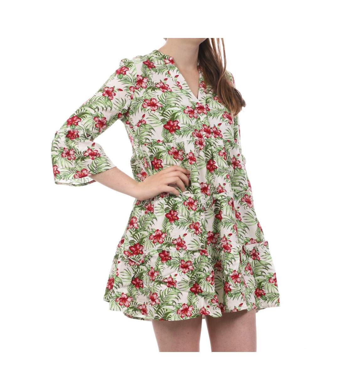 Robe blanche/fleurs femme vero moda easy-1