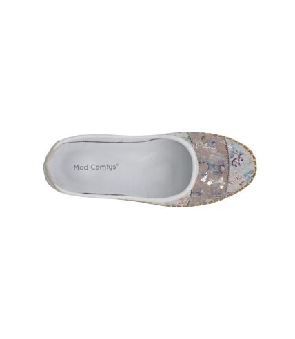 Mod Comfys Womens/Ladies Floral Leather Casual Shoes (Gray/Rose Pink) - UTDF2282