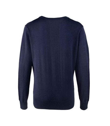 Womens/ladies Knitted Cotton Acrylic V Neck Sweatshirt Navy Premier