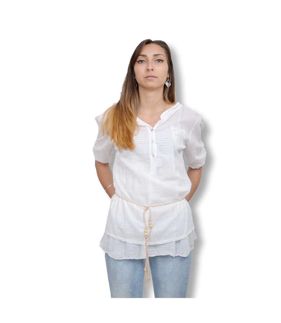 Chemise femme manches courtes de couleur blanche-1