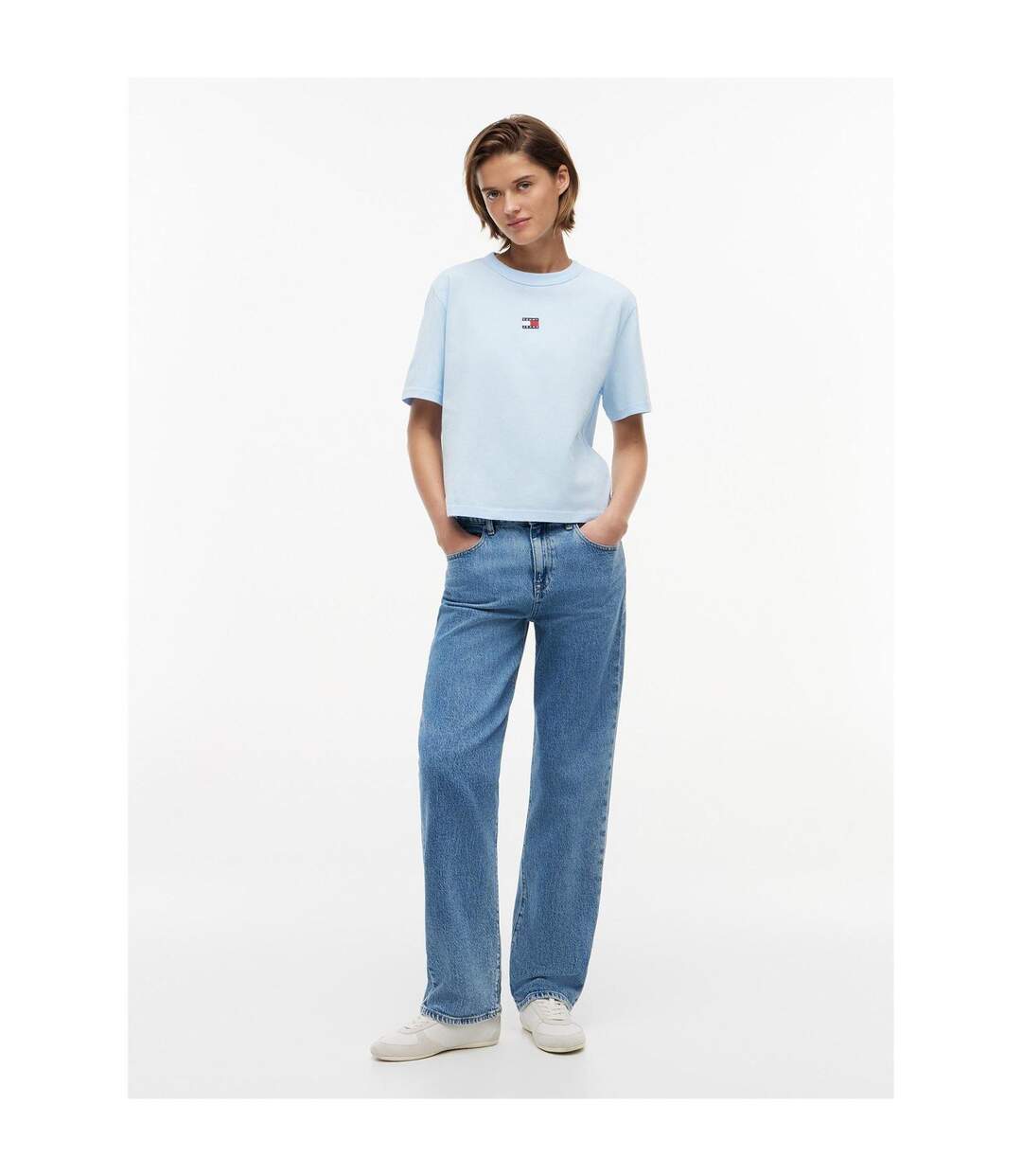 Womens/ladies Embroidered Logo Cotton Cropped T-shirt Royal Blue Tommy Jeans-4