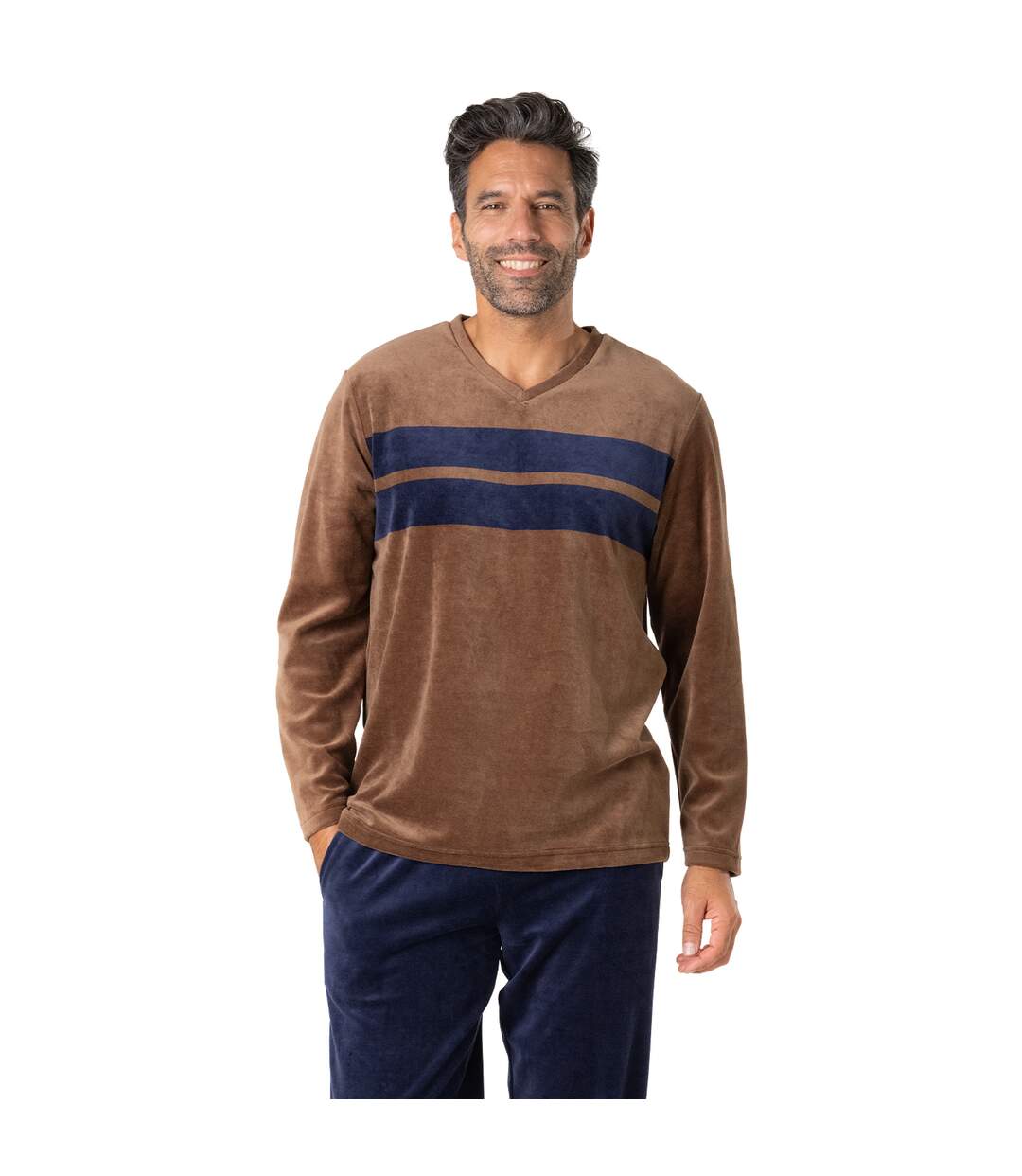 Pyjama long col V velours homme Eminence-1