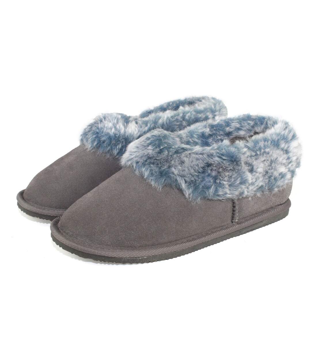Leather womens/ladies sheepskin lined slipper boots denim tipped Eastern Counties-1
