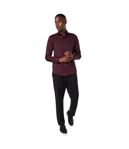 Mens textured stripe long-sleeved shirt burgundy Burton