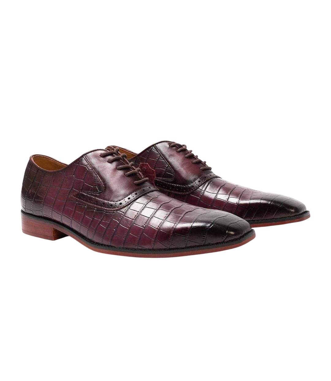 Mens Croc Full Grain Leather Oxford Shoes Maroon Giorgio-1
