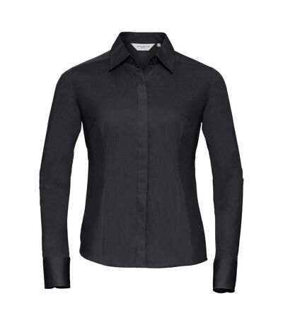 Russell Collection Ladies/Womens Long Sleeve Poly-Cotton Easy Care Fitted Poplin Shirt (Black) - UTBC1017