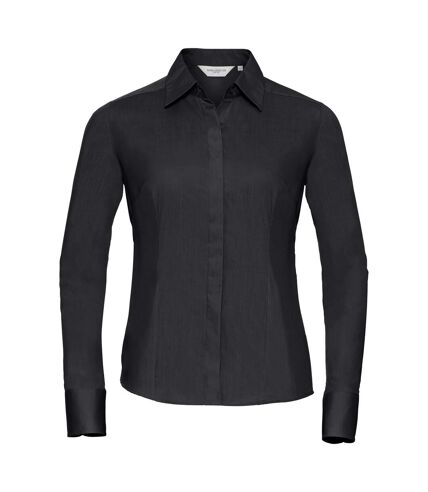Russell Collection Ladies Long Sleeve Fitted Poplin Shirt (Black)