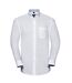 Russell Collection Mens Oxford Tailored Long-Sleeved Shirt (White/Oxford Blue)