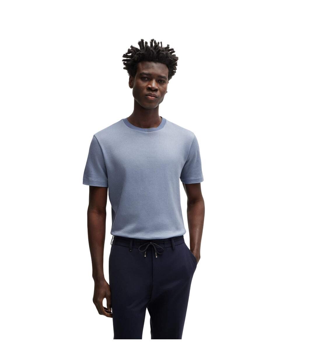 Mens Structured Cotton T-shirt Blue Boss-4