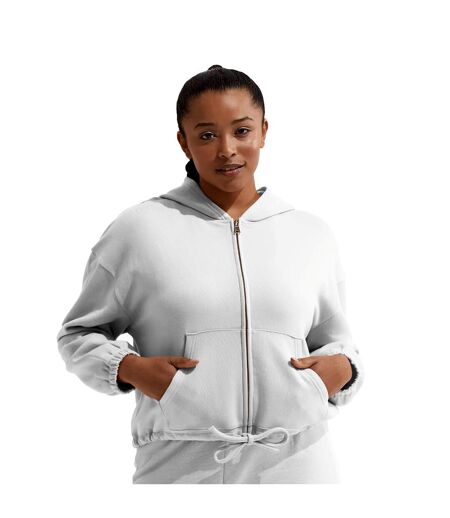 Womens/ladies recycled cropped oversized full zip hoodie white TriDri