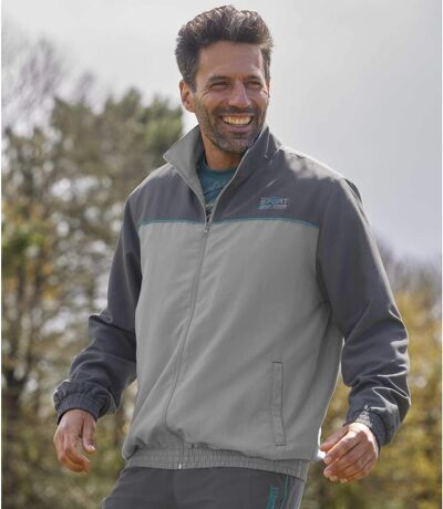Men's Sporty Microfiber Jacket - Full Zip - Gray