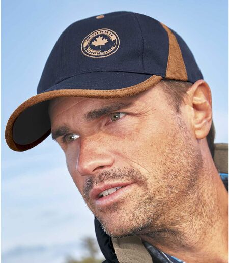 Men's Navy Baseball Cap with Faux-Suede Details 