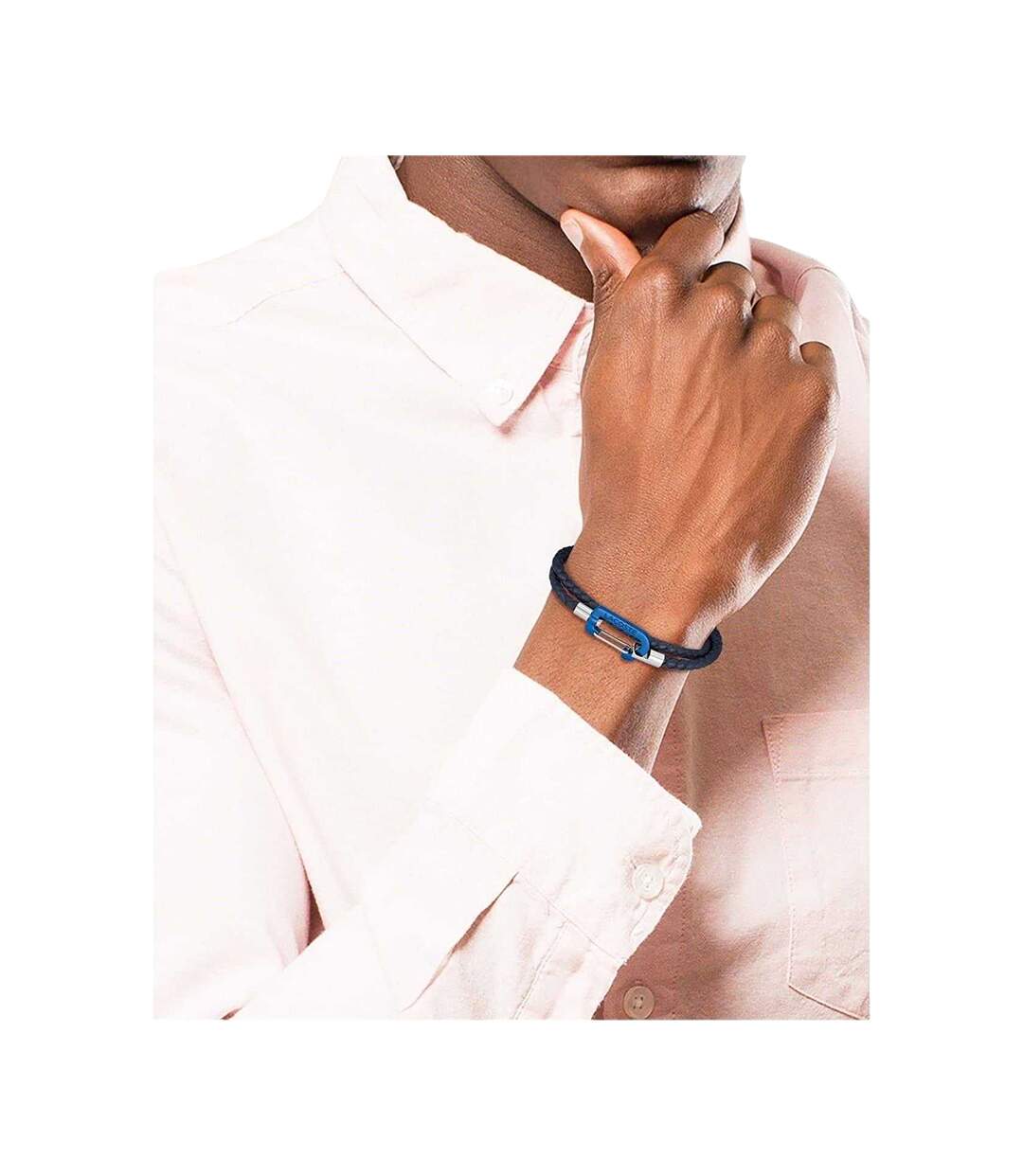 Mens Matt Leather Double Braided Bracelet One Size Black Lacoste-3