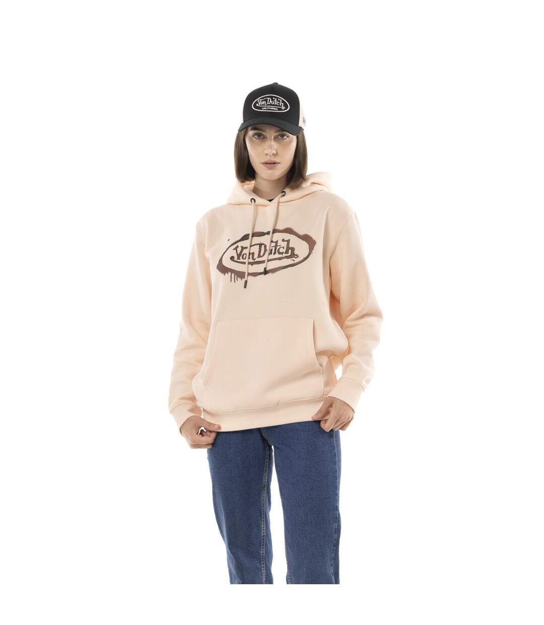 Sweat femme uni à capuche avec print Logo Vondutch-4