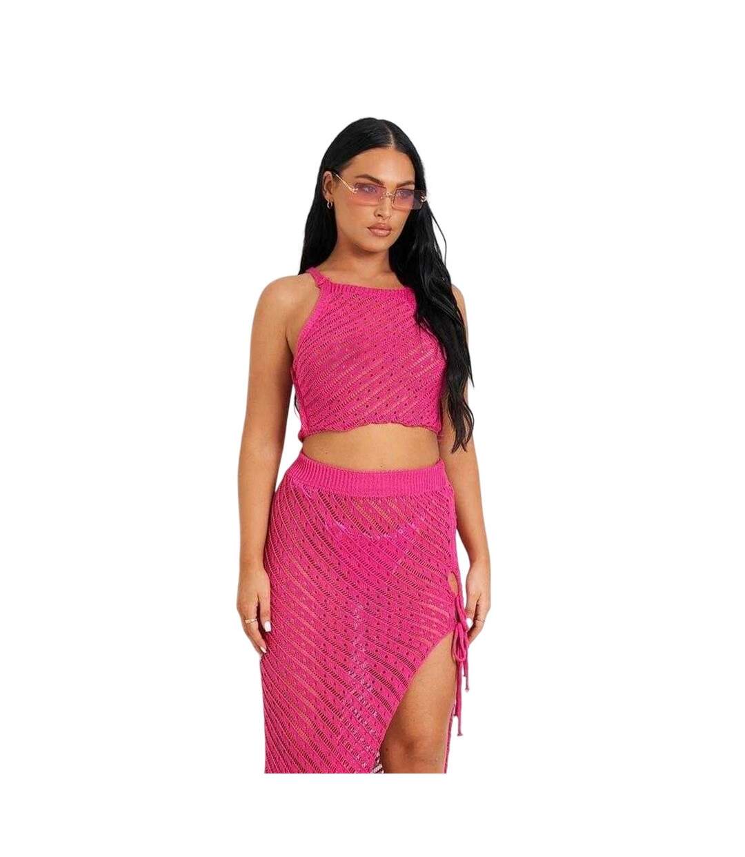 Womens/ladies Crochet Co-ord Set Pink Missy Empire-3