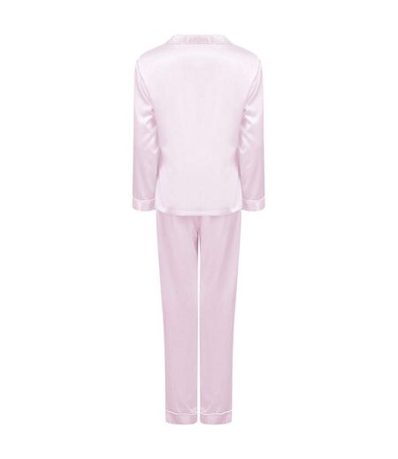 Towel City Womens/Ladies Satin Long PJ Set (Light Pink)