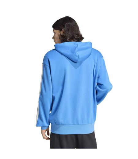 Mens 3 Stripes Fleece Hoodie Blue White Adidas