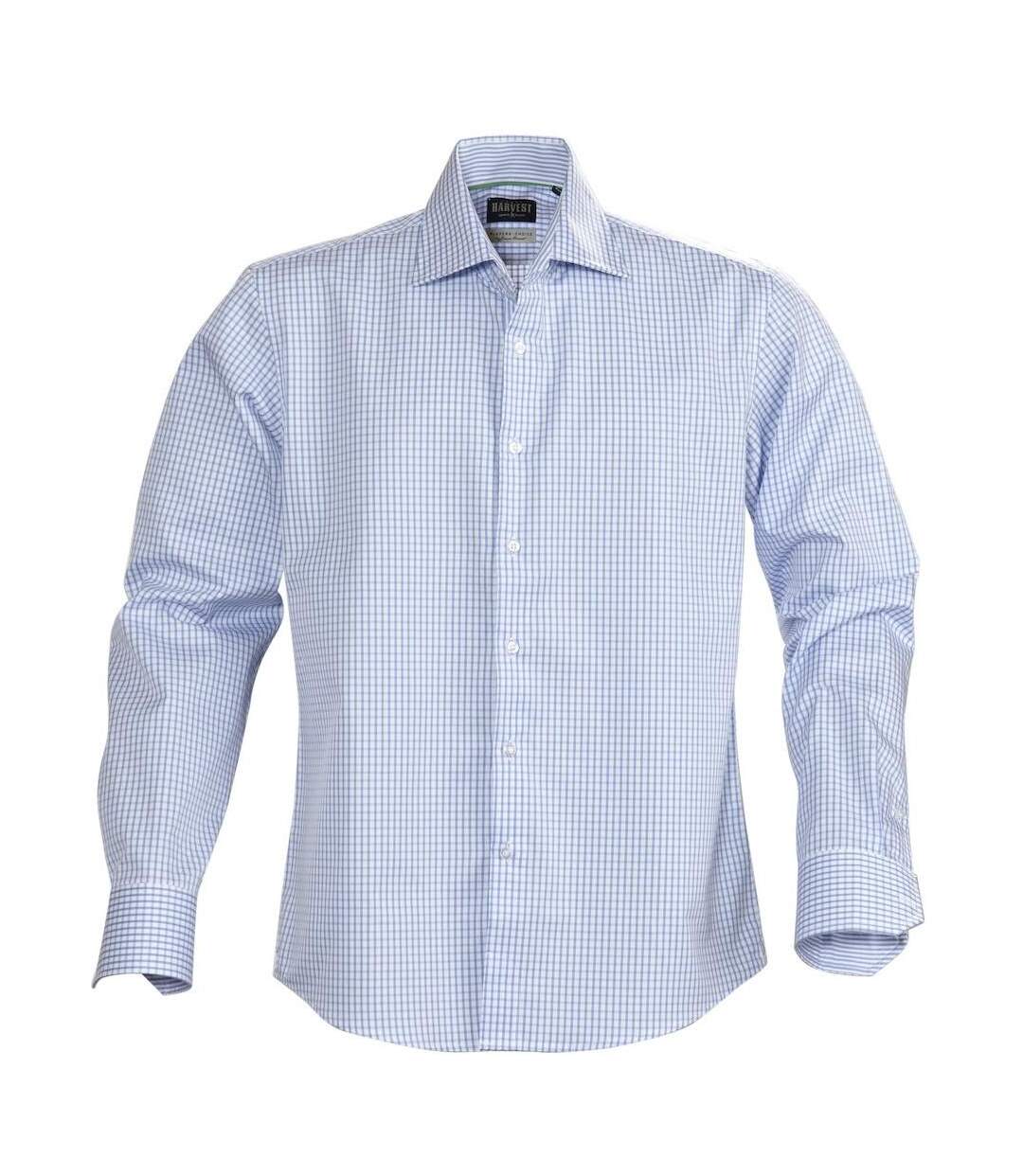 Mens Tribeca Checked Formal Shirt Light Blue James Harvest-1