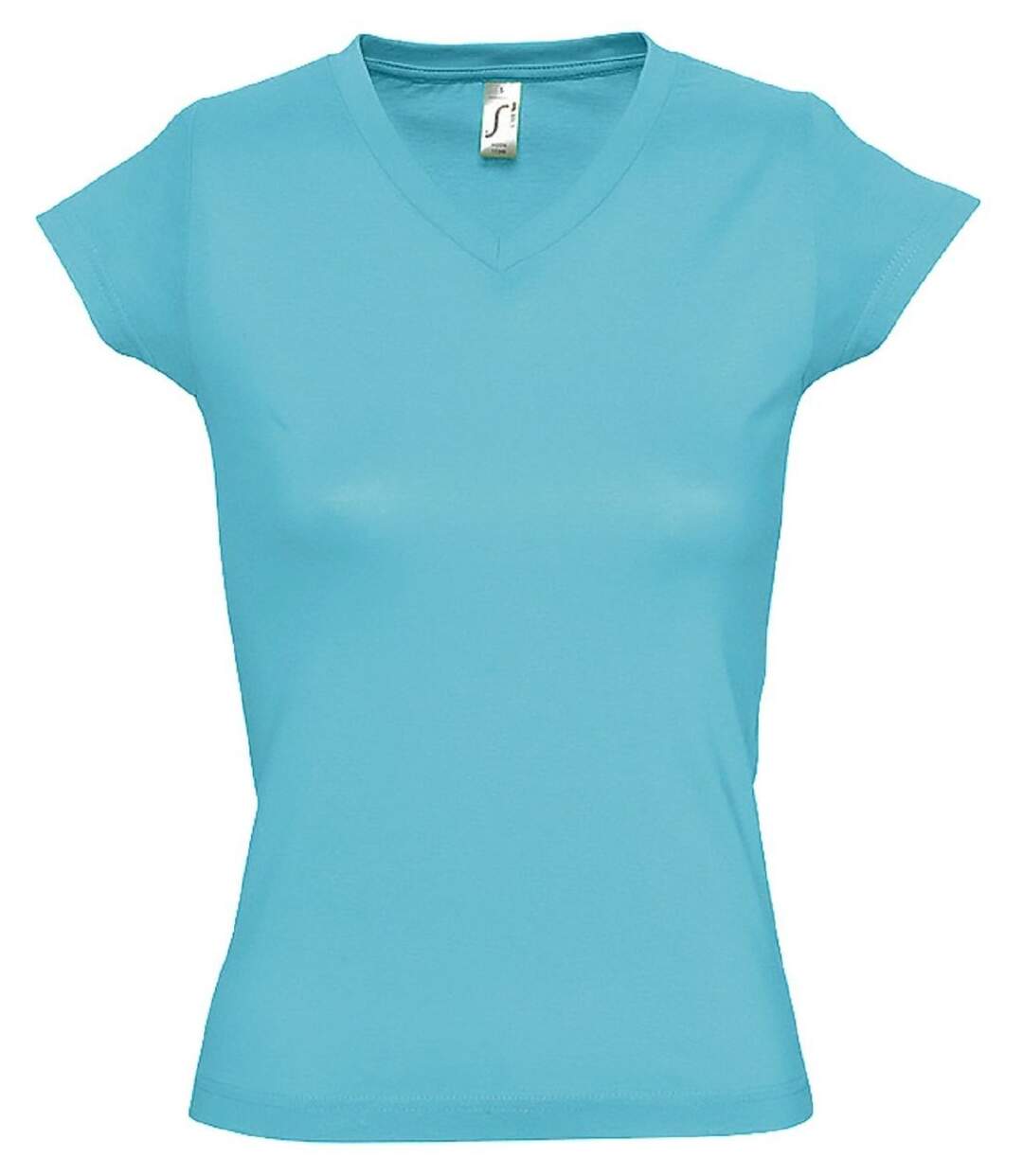 T-shirt manches courtes col V - Femme - 11388 - bleu atoll