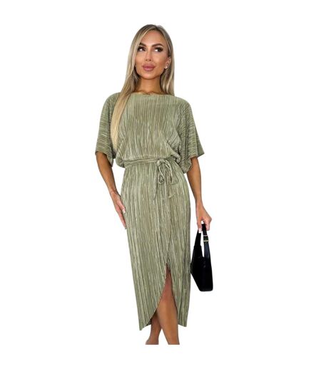 Robe Mi-longue Manches Courtes Femme Kaki Clair AX Paris