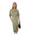 Robe Mi-longue Manches Courtes Femme Kaki Clair AX Paris-1