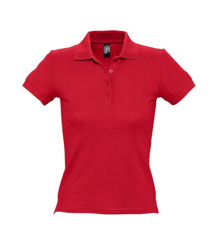 SOLS Womens/Ladies People Pique Short Sleeve Cotton Polo Shirt (Red) - UTPC319