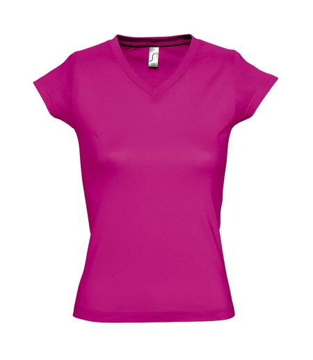 SOLs Womens/Ladies Moon V Neck Short Sleeve T-Shirt (Fuchsia) - UTPC294