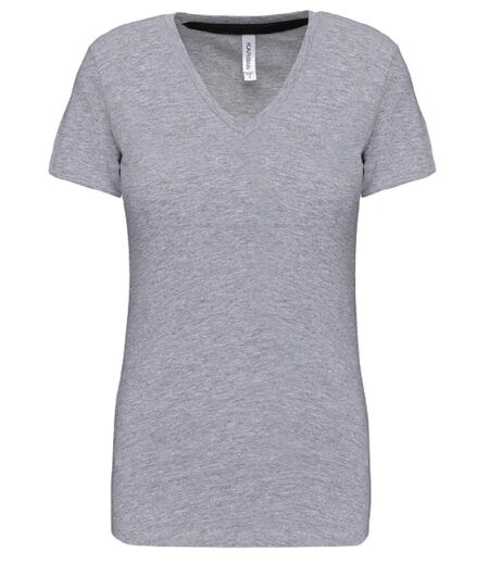 T-shirt manches courtes col V - K381 - gris chiné clair - femme
