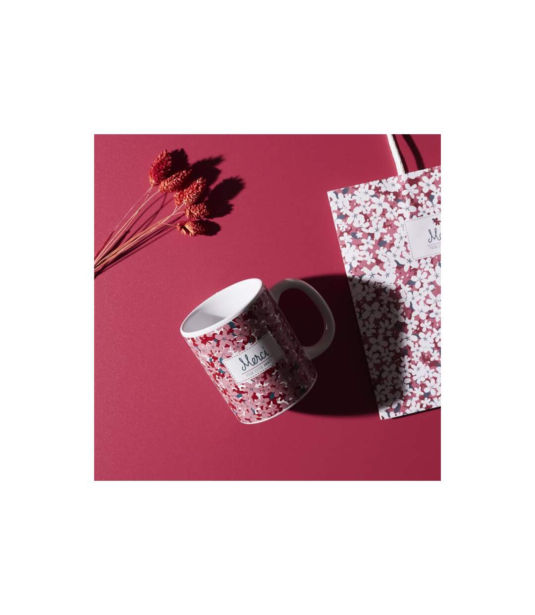 Mug Fleuri en Céramique Merci 30cl Rose-2