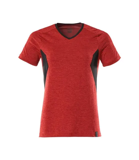 Womens/ladies Accelerate Coolmax V Neck T-shirt Traffic Red Black Mascot