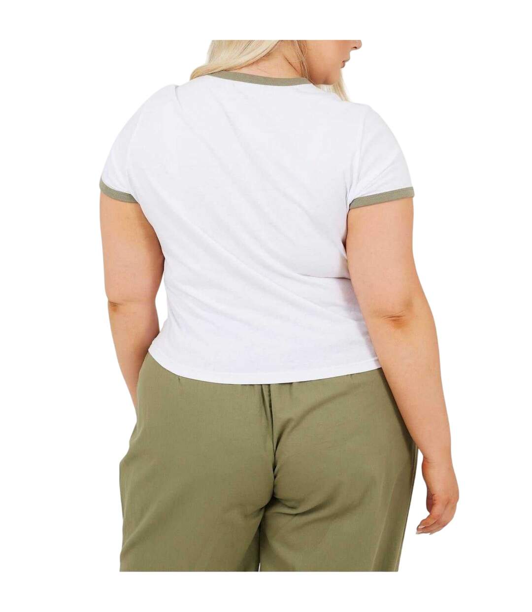 T-shirt Motif/style Ringer Femme Blanc Kaki Brave Soul-3