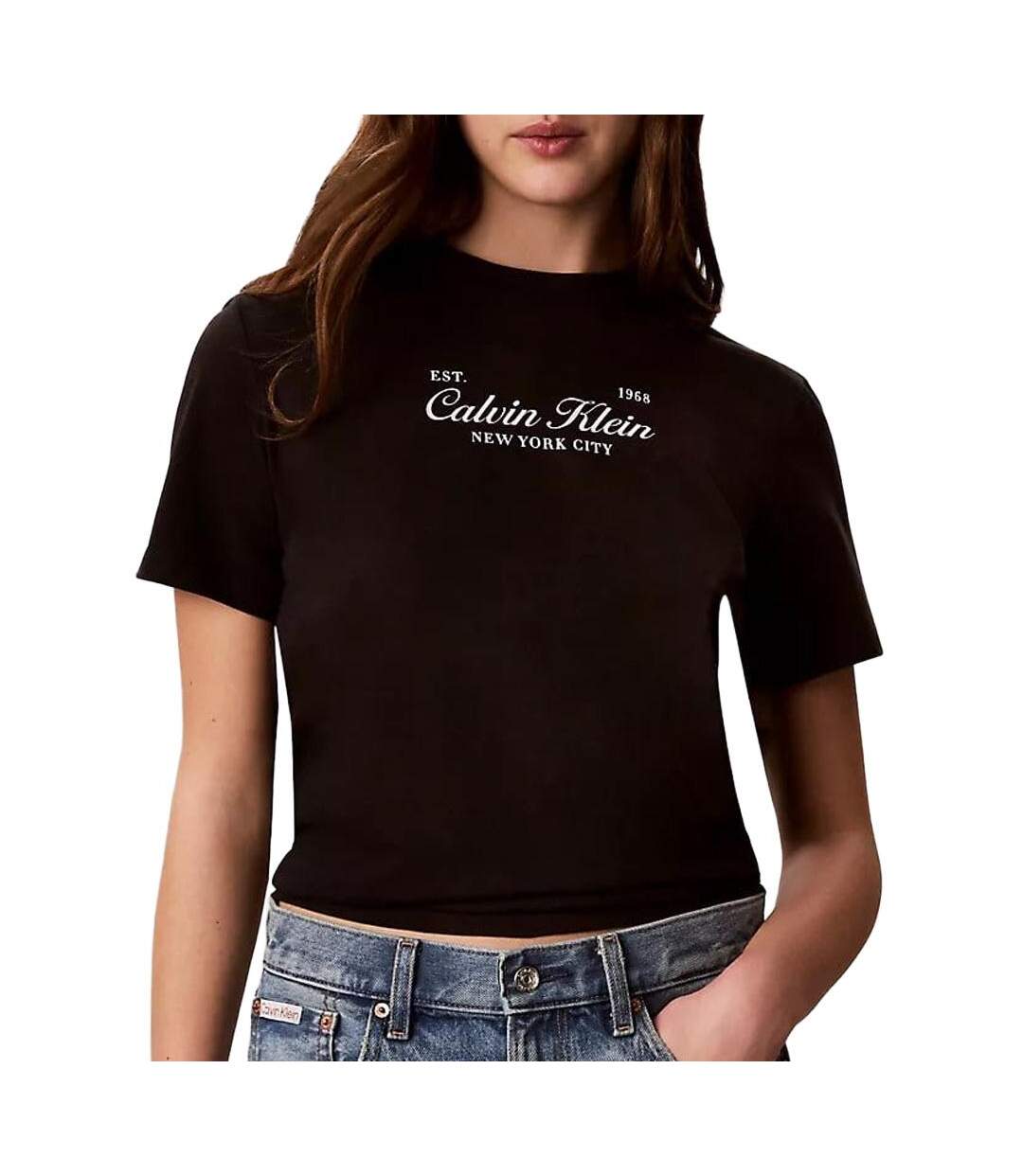 T-Shirt noir femme calvin klein jeans classic script-1