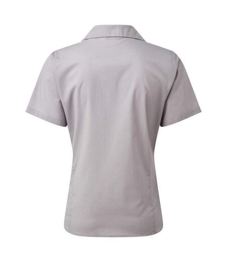 Short Sleeve Poplin Blouse / Plain Work Shirt Silver Premier