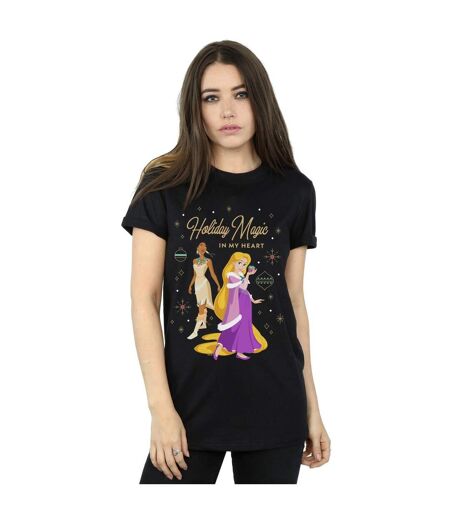 Disney Womens/Ladies Princess Holiday Magic In My Heart Cotton Boyfriend T-Shirt (Noir) - UTBI42870