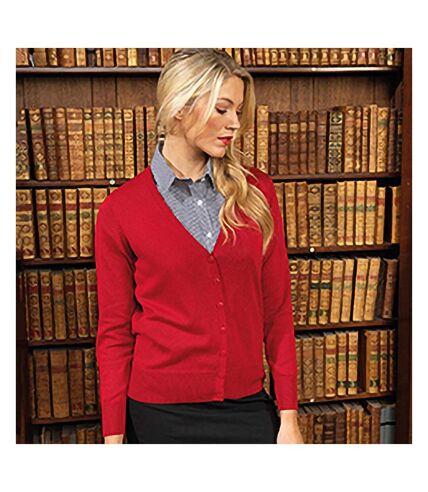Premier Womens/Ladies Button Through Long Sleeve V-neck Knitted Cardigan (Red) - UTRW1133