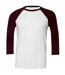 Unisex adult triblend 3/4 sleeve baseball t-shirt white/maroon Bella + Canvas