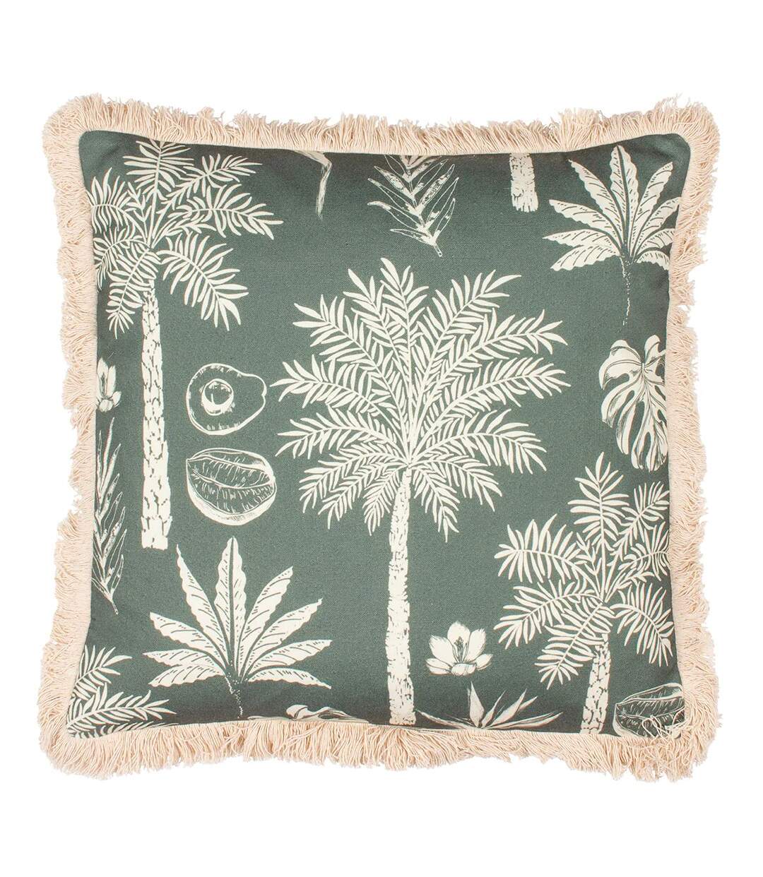 Colonial fringed palm tree cushion cover 45cm x 45cm forest Paoletti