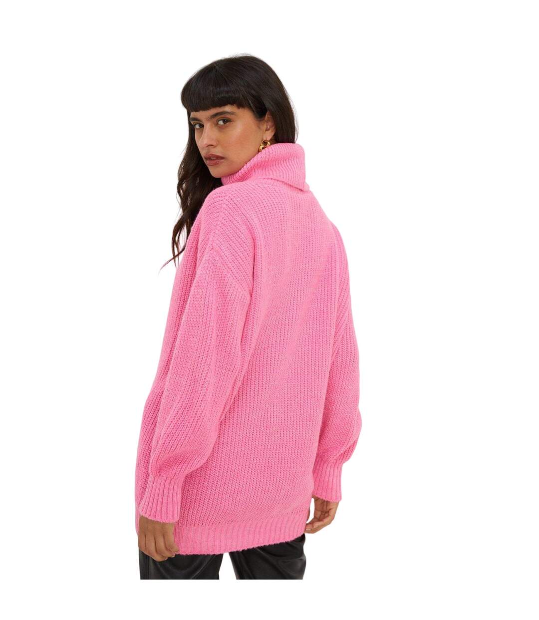 Womens/ladies chunky knit roll neck longline jumper pink Dorothy Perkins-2