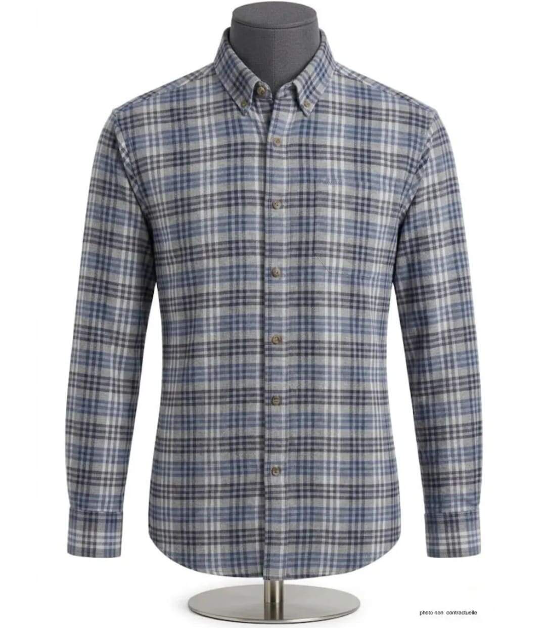 Chemise à carreaux Homme en Flanelle de Coton CH2003A Bleu/Gris (Challenger)-5