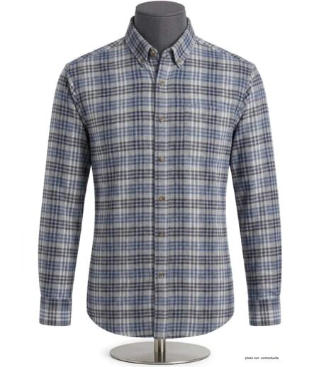 Chemise à carreaux Homme en Flanelle de Coton CH2003A Bleu/Gris (Challenger)